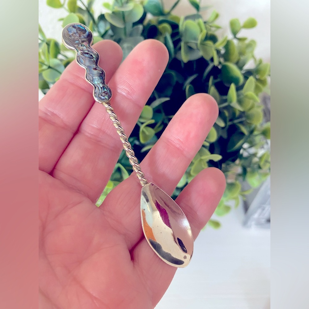 Vintage alpaca México Mexican sugar salt Spoon Collectible Abalone Shell Mexico